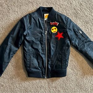 C & C California girls sz 7 navy blue bomber jacket with emoji patches full zip